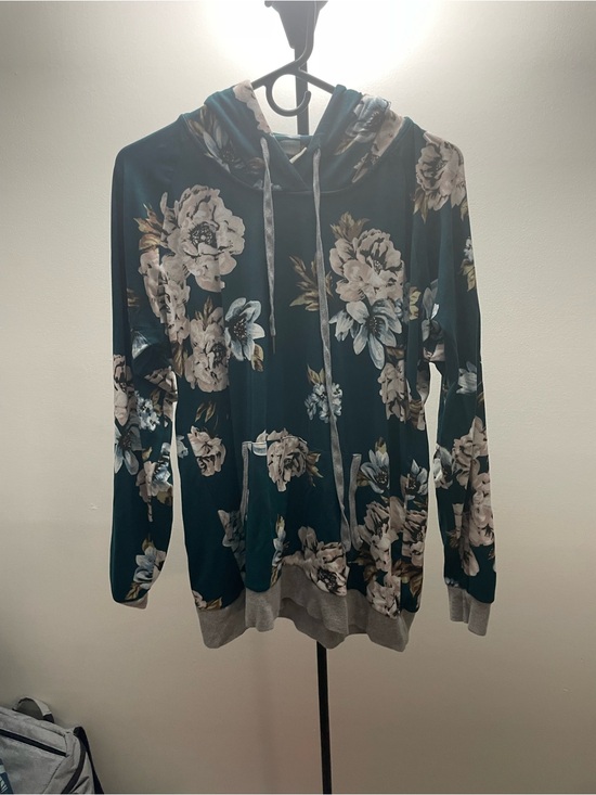 lildy Tops - Floral Hooded Long Sleeve Tee - Teal Floral